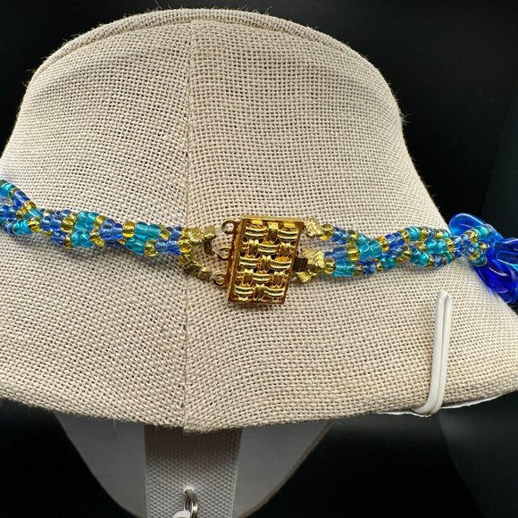 Vintage CZECH element blue teardrop glass beads clips on earrings and necklace - Picture 6 of 16